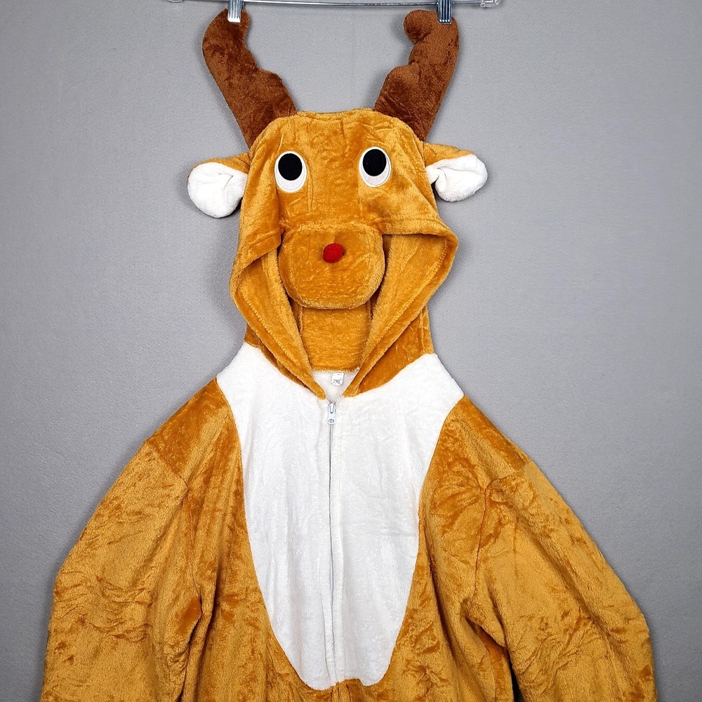 Adult Reindeer Costume Men`s Women`s Rudolf Deer Christmas Jumpsuit Fit to 2XL